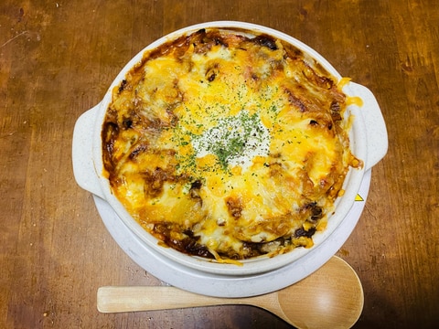 玉ねぎたっぷり、ハヤシライスでドリア